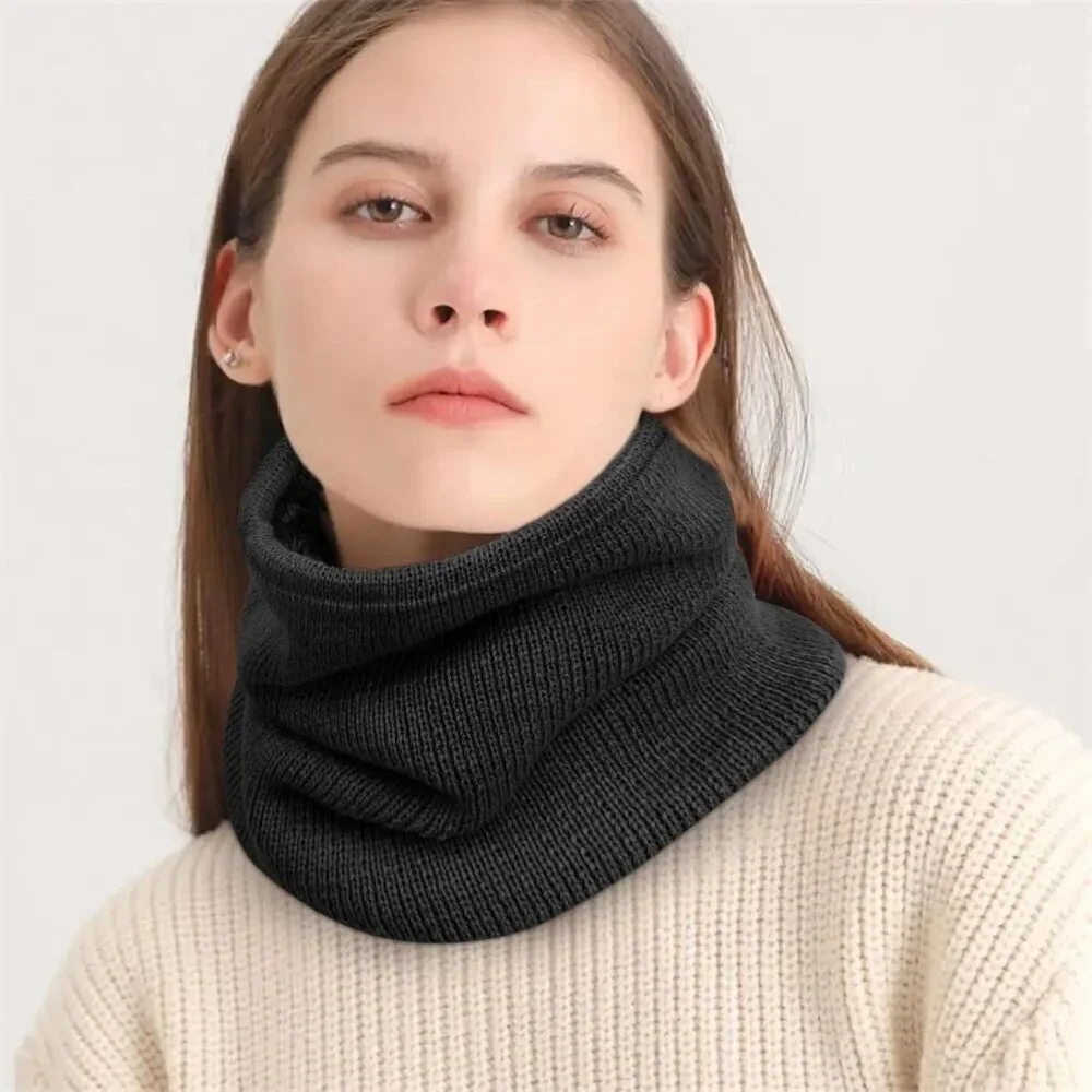 Women's (black+ Grey)Scarf Winter Double-Layer Neck Warmer Knit Fleece 2Pack